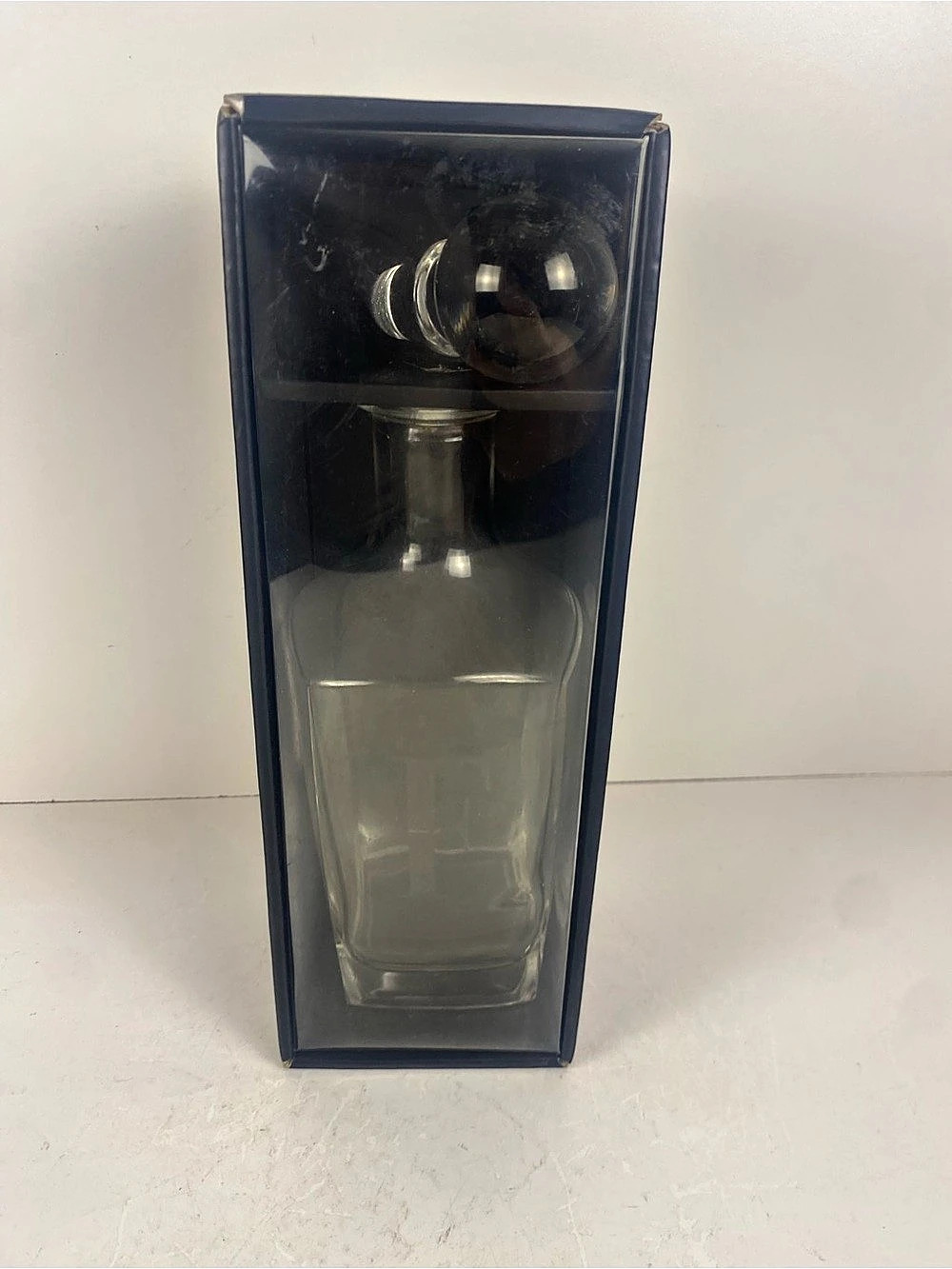Mud Pie Monogramed “F” Clear Glass Decanter With Glass Stopper In Original Box